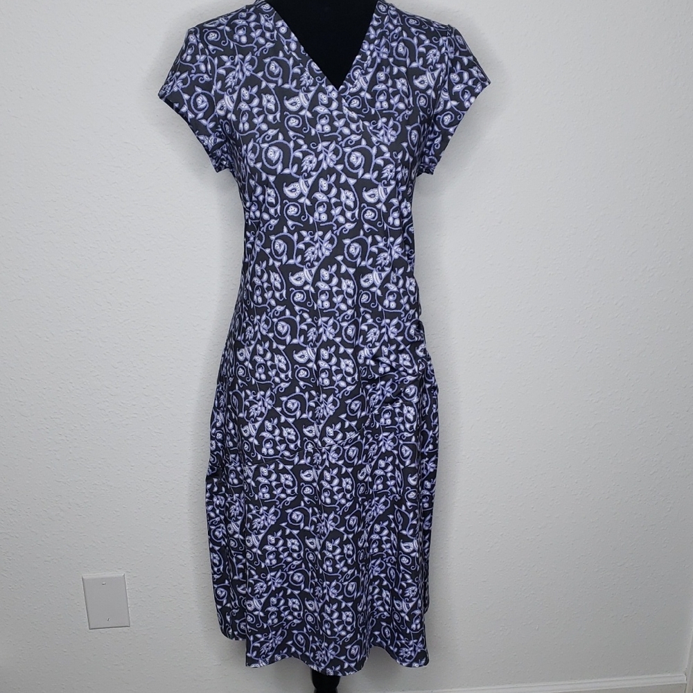 Athleta Surplice Ruched Athletic Floral Mini Dress Size L Athleisure Fitness